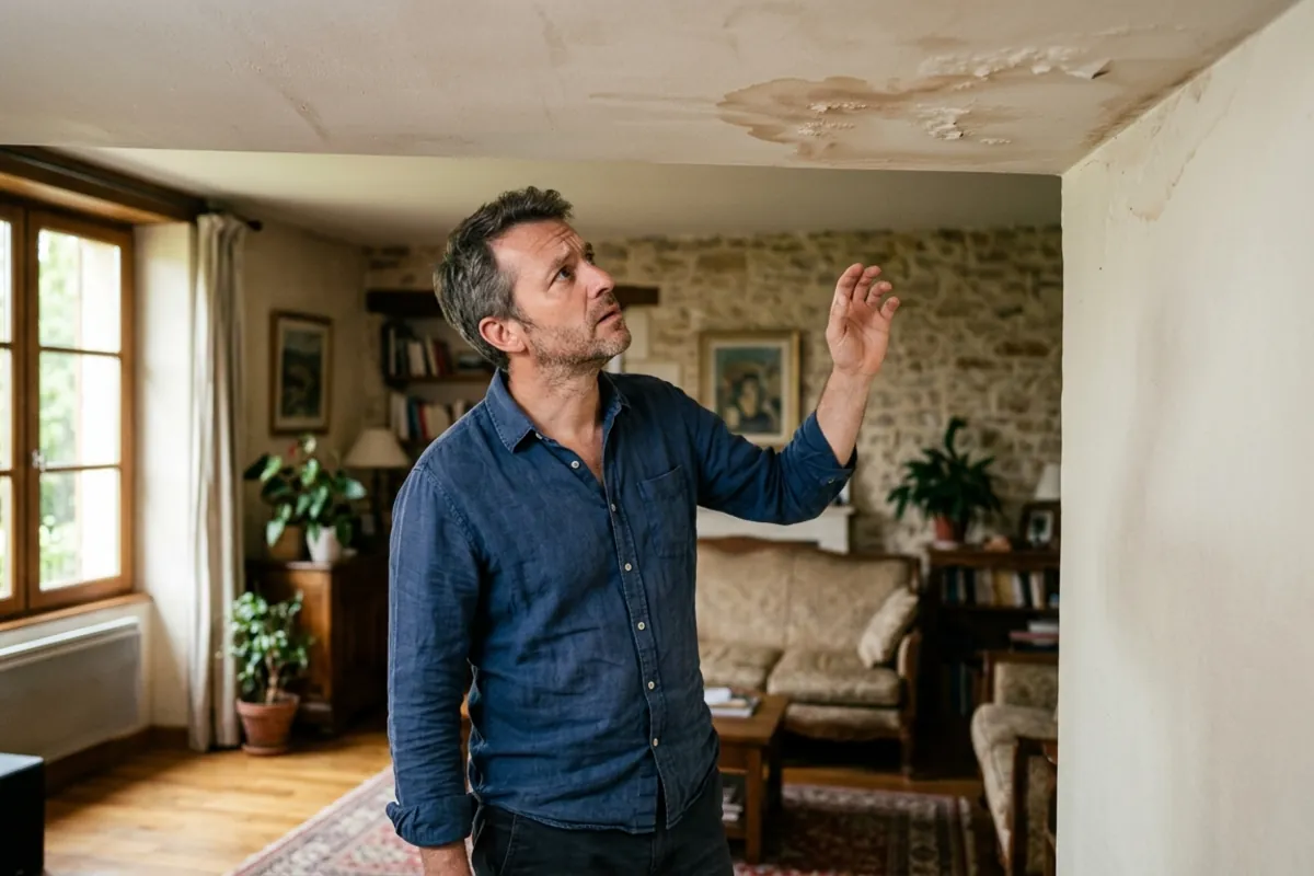 Tache d'humidité au plafond, signe qui doit alerter avant une recherche de fuite